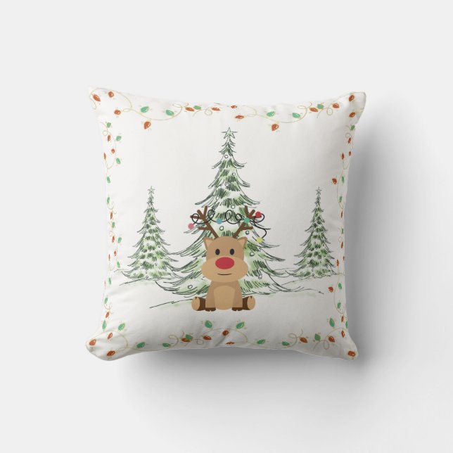 Coussin Reindeer Noël Lumières de Noël Arbres d'hiver (Recto)