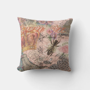 Coussin Reine Abeille Vintage Beau Collage