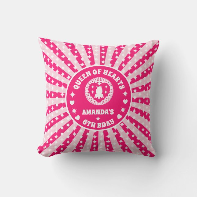 Coussin Reine Des Coeurs Rose Rétro Anniversaire (Recto)