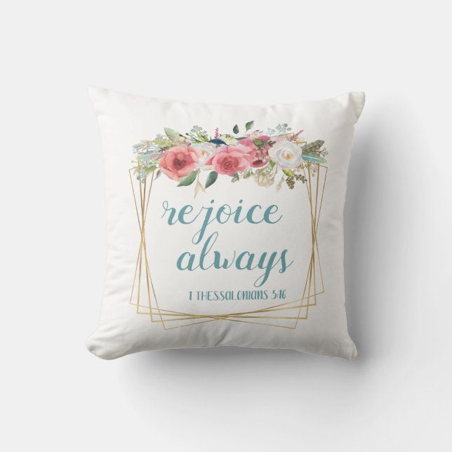 Coussin Réjouissez-vous toujours Floral Turquoise (Recto)