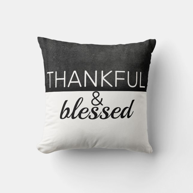 Coussin remerciant et béni citation gris foncé sur blanc (Recto)