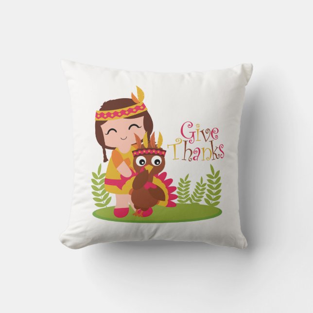 Coussin Remerciez Jolie Fille Tribale Thanksgiving Turquie (Recto)