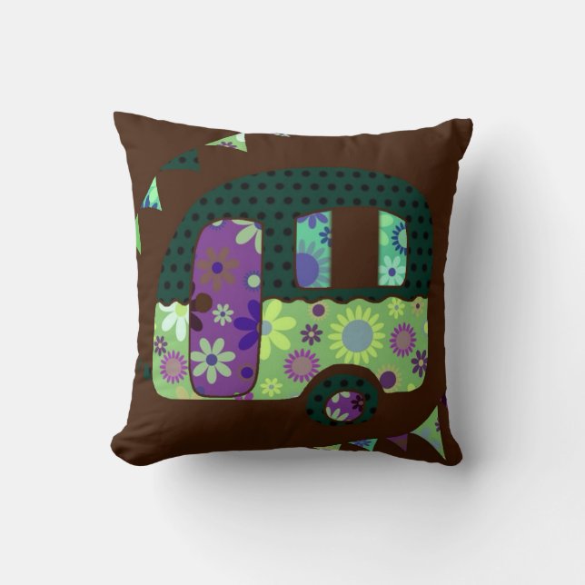 Coussin Remorque rétro Shabbychic, camping-car, caravane (Recto)