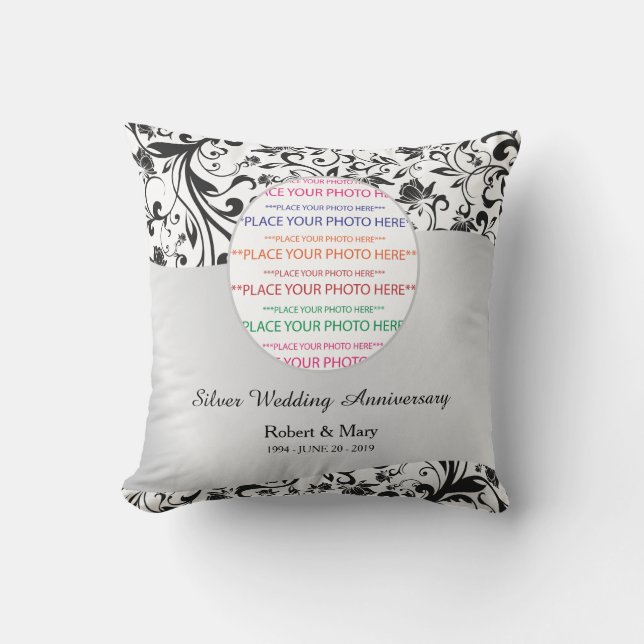 Coussin Remous noir et 25ème anniversaire de mariage (Recto)
