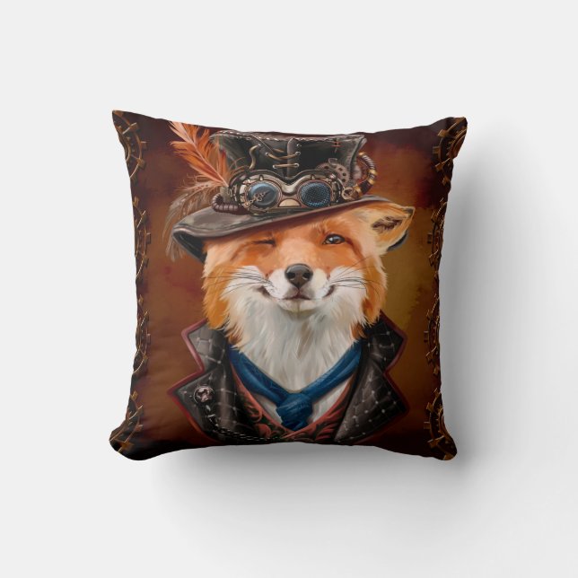 Coussin Renard à la mouche en vêtements de steampunk. Dess (Recto)