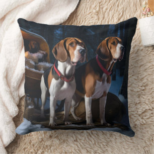 Coussin Renard américain anglais Snowy Sleigh Noël