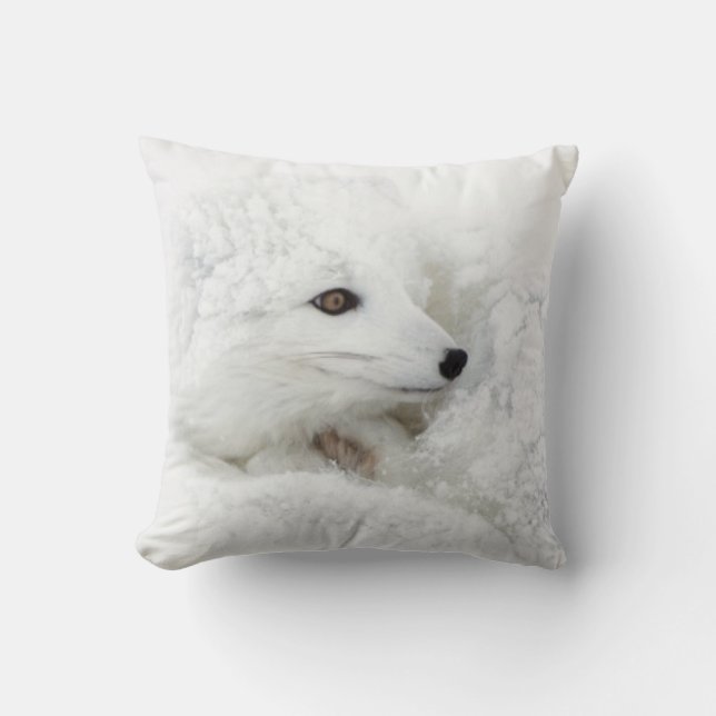 Coussin Renard arctique recouvert en hiver (Recto)