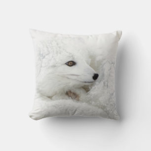 Coussin Renard arctique recroquevillé en hiver