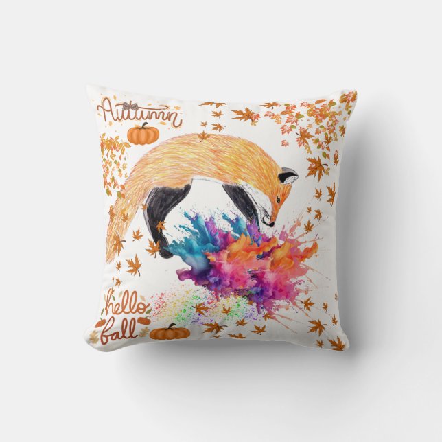 Coussin Renard d'automne coloré (Recto)