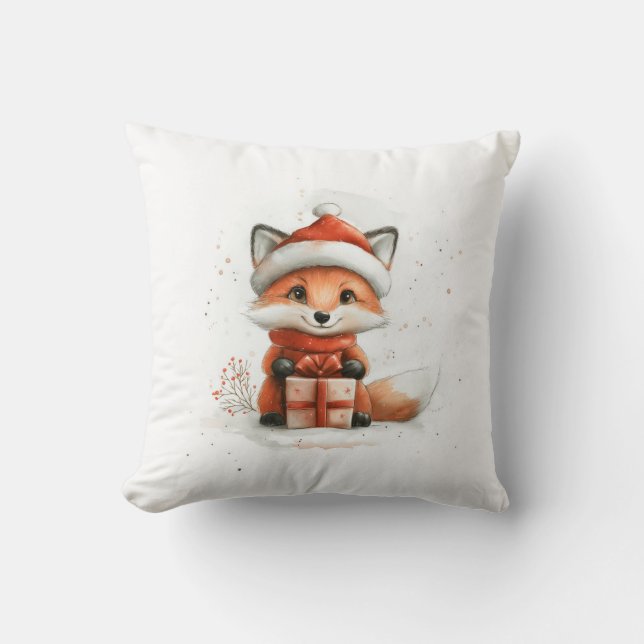 Coussin Renard de bébé en Red Santa Hat Noël Vacances d'hi (Recto)