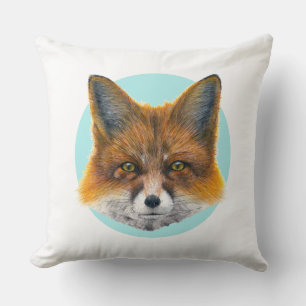 Coussin Renard face sur bleu pâle - Peinture en acrylique