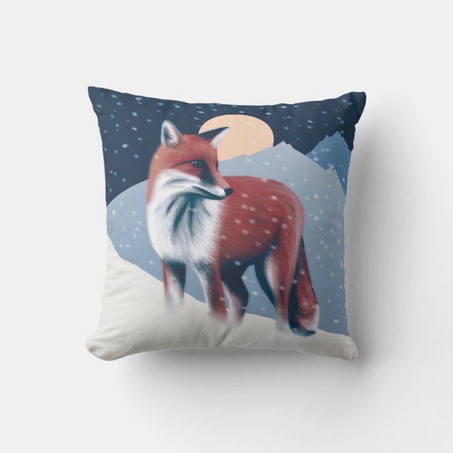 Coussin Renard Mélange Dans La Neige D'Hiver Illustration (Recto)