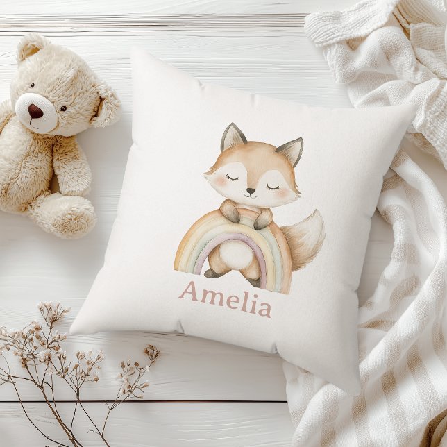 Coussin Renard mignon Avec Boho Rainbow Woodland Nursery (Créateur téléchargé)