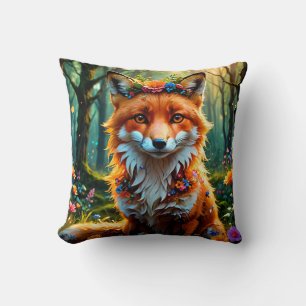Coussin Renard mignon avec couronne florale