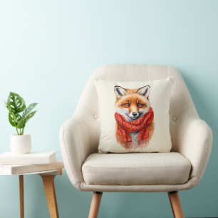 Coussin Renard mignon avec un foulard rouge Image d'automn
