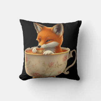 Coussin Renard mignon buvant du thé