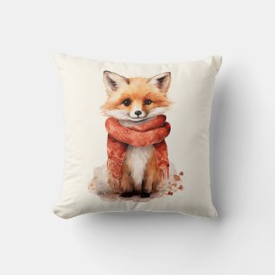 Coussin Renard mignon en écharpe rouge