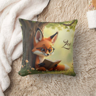 Coussin Renard mignon lisant un livre, enfants personnalis