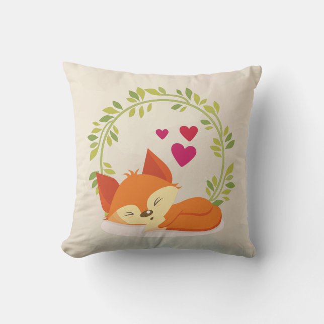 Coussin Renard orange mignon, Coeurs rouges et une couronn (Recto)