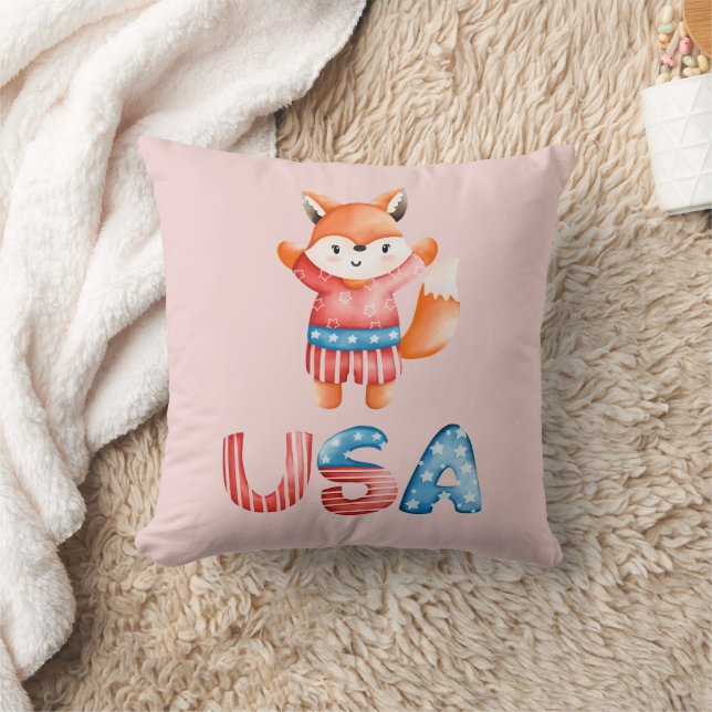 Coussin Renard patriotique mignon (Couverture)