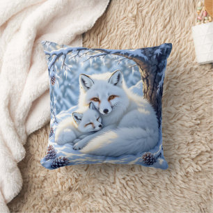 Coussin Renards Blancs Douce dans la Neige