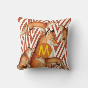 Coussin Renards vintages sur Orange Zig Zag Motif