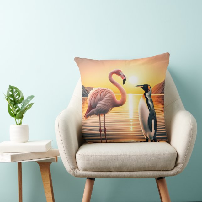 Coussin Rencontre avec le coucher de soleil de Flamant ros (Chaise)