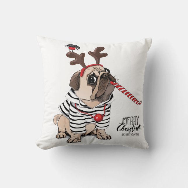 Coussin Renne de carlin du Joyeux Noël | (Recto)