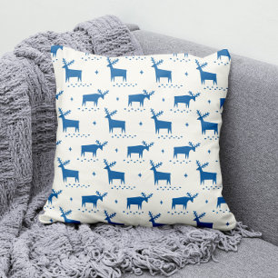Coussin Rennes de Noël. Motif d'animaux de la forêt bleue