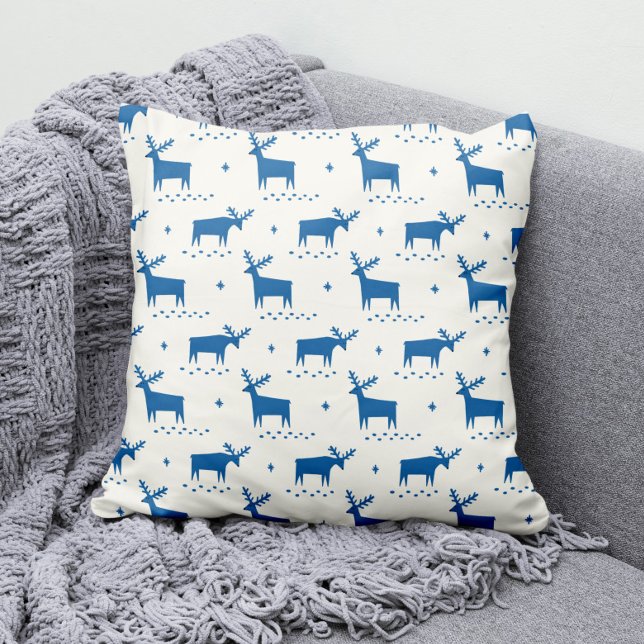 Coussin Rennes de Noël. Motif d'animaux de la forêt bleue (Créateur téléchargé)