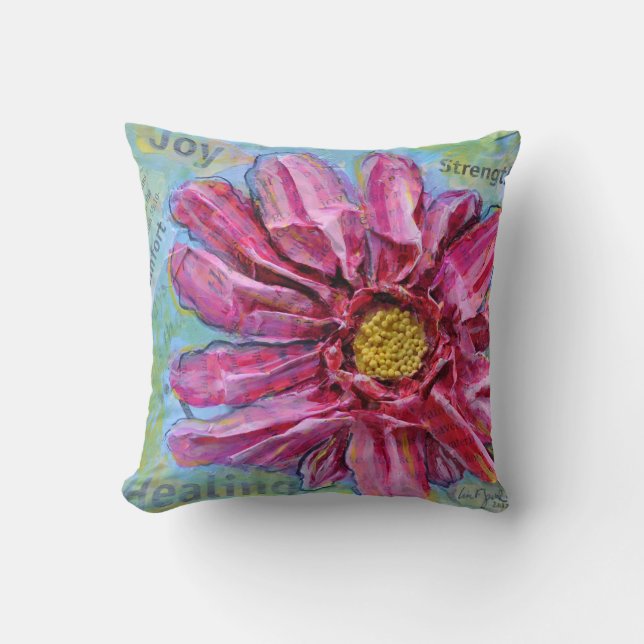 Coussin renversant d'un Zinnia rose dans 3D (Recto)