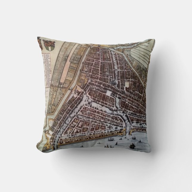 Coussin Réplique carte de la ville de Rotterdam 1652 (Recto)