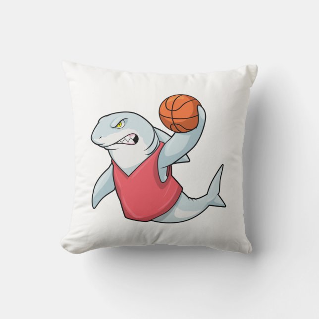 Coussin Requin aux sports avec basket-ball (Recto)