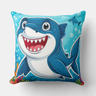 Coussin Requin de dessin animé souriant nageant sous l'eau