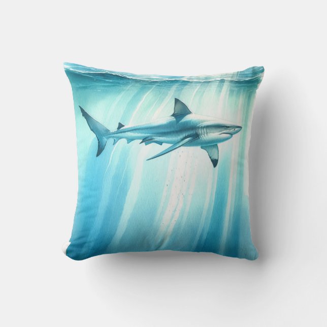 Coussin Requin d'océan sous-marin à l'aquarelle  (Recto)