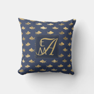 Coussin Requin Navy Blue Or Monogramme Décoration Maison J