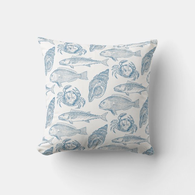 Coussin Restaurant de fruits de mer Design aquatique bleu  (Recto)