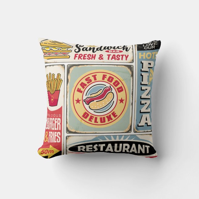 Coussin Restaurants et dîners restauration rapide panneaux (Recto)