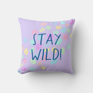 Coussin "Reste sauvage !" Pastel Rainbow Empreinte de léop