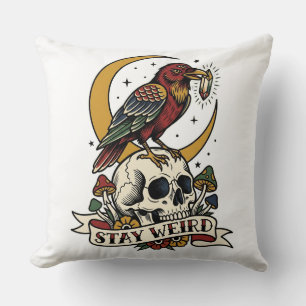 Coussin Restez Bizarre Corbeau à Trois Yeux Cristal Tatoua