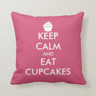 Coussin Restez calme et mangez des cupcakes zippé jetez or