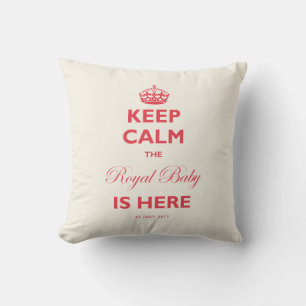 Coussin Restez Calme Le Royal Baby Est Ici Rouge & Ivoire 