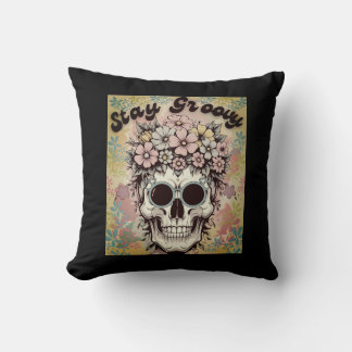 Coussin Restez Super Crâne Rétro Halloween Floral les anné