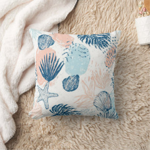 Coussin Résumé de plage nautique abstraite bleu pêche en d
