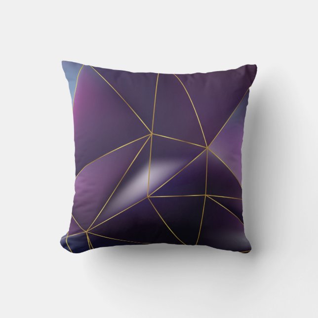 Coussin Résumé géométrique violet avec lignes dorées (Recto)