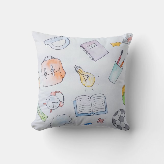 Coussin Retour À L'École Fournitures D'Études, École (Recto)