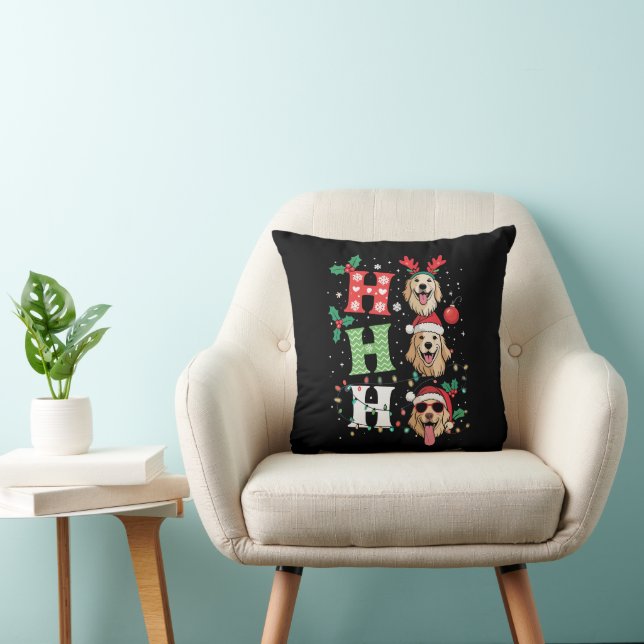 Coussin Rétriveurs Ho Ho Ho dorés de Noël (Chaise)