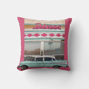 Coussin Retro 1950 Diner Wall Art   Panneau rose néon et T