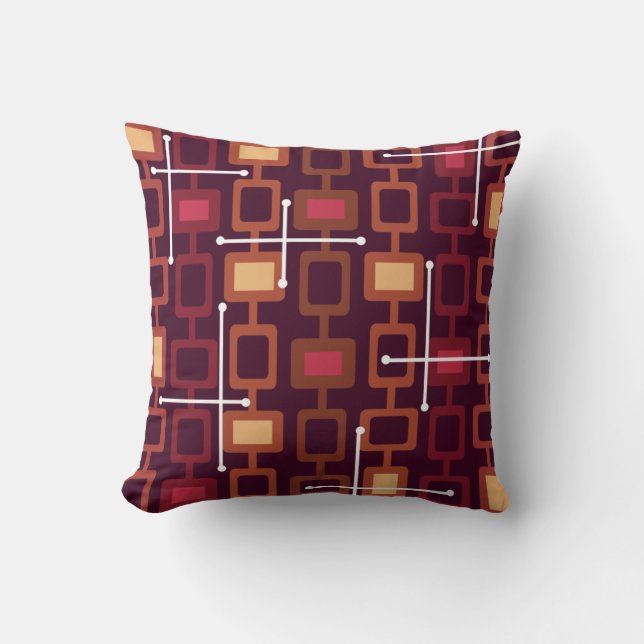 Coussin Rétro 1950 Motif géométrique Bourgogne (Recto)
