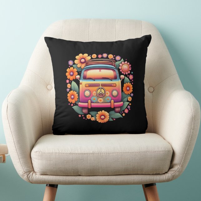 Coussin Retro 1960 Flower Bus (Créateur téléchargé)
